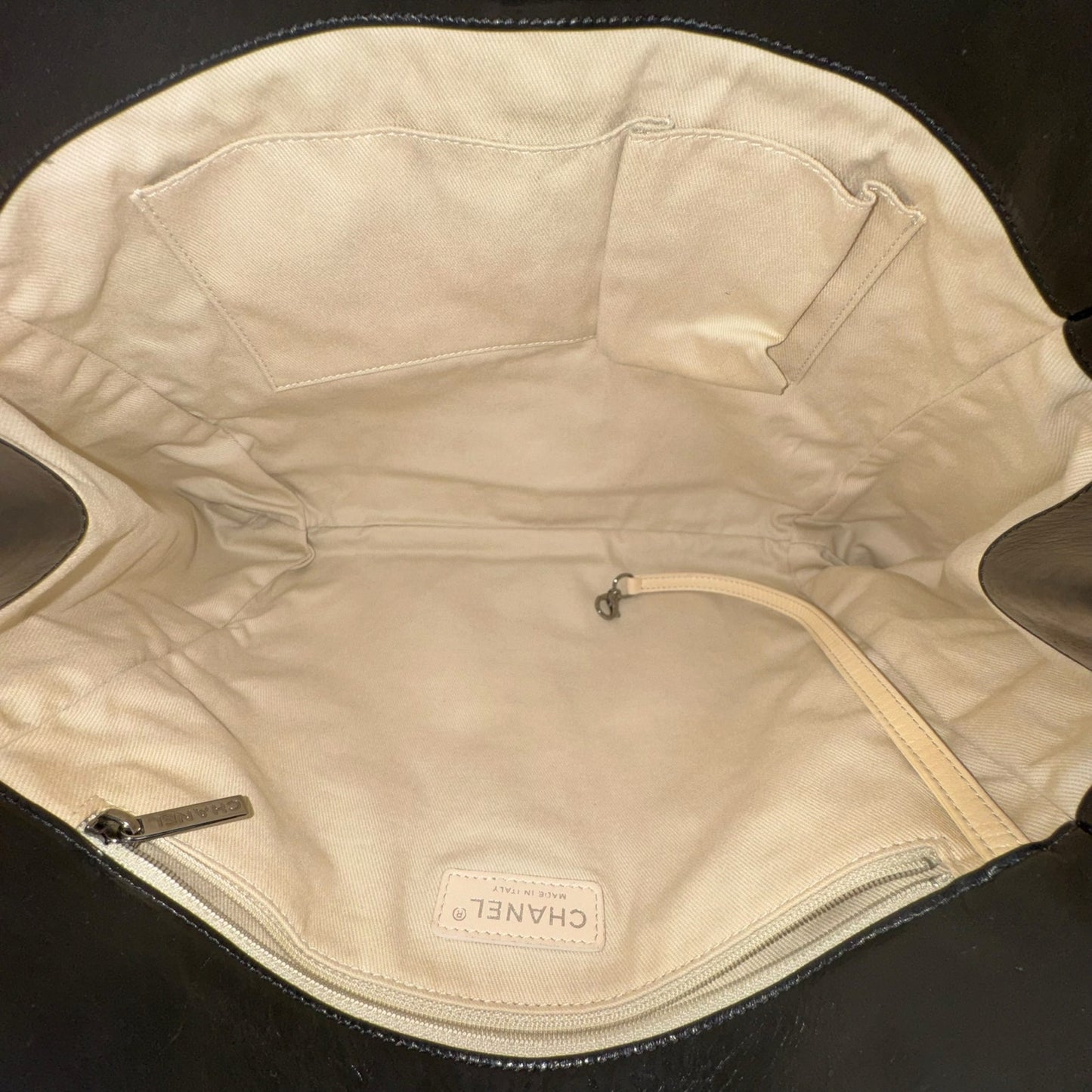 Chanel Glazed Leather Double Stitched Tote Bag