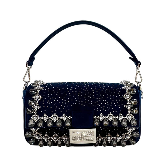 Fendi Midnight Velvet Crystal Embellished Baguette